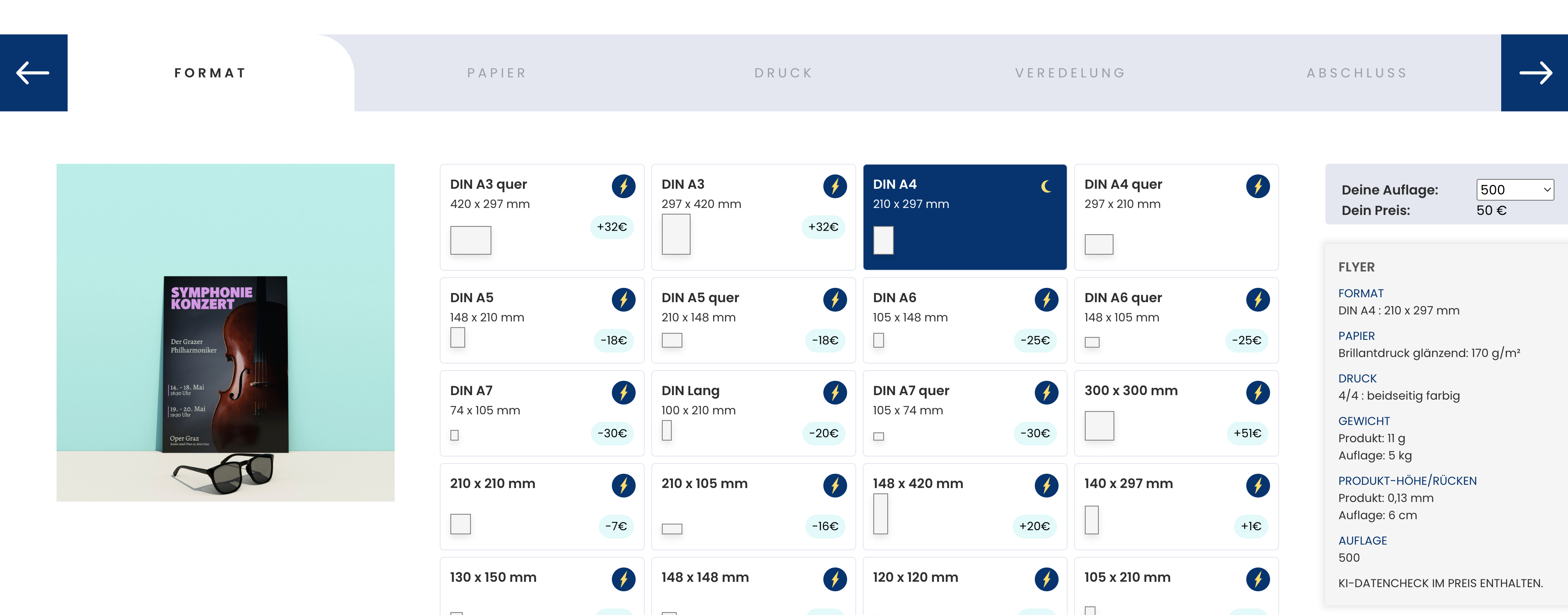 Screenshot vom Sprinters Konfigurator