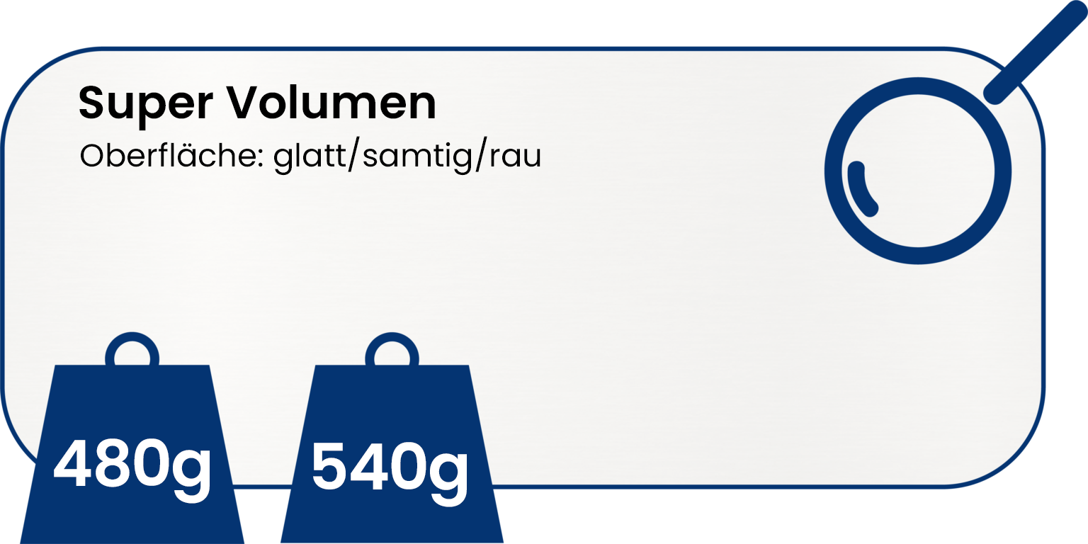 480g / 540g Super Volumen, Oberfläche: glatt/samtig/rau