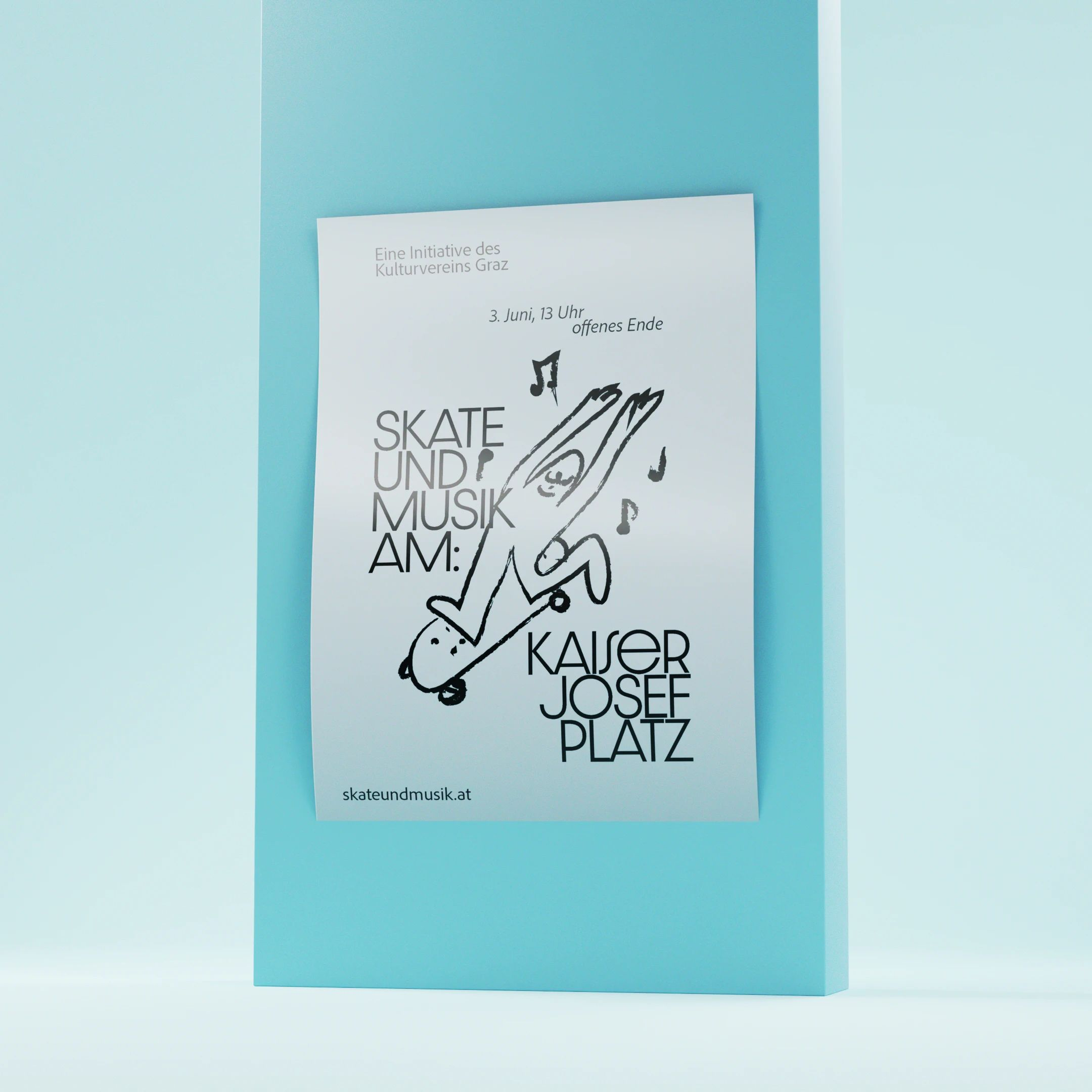 Plakat von Vorne, auf blauen Hintergrund