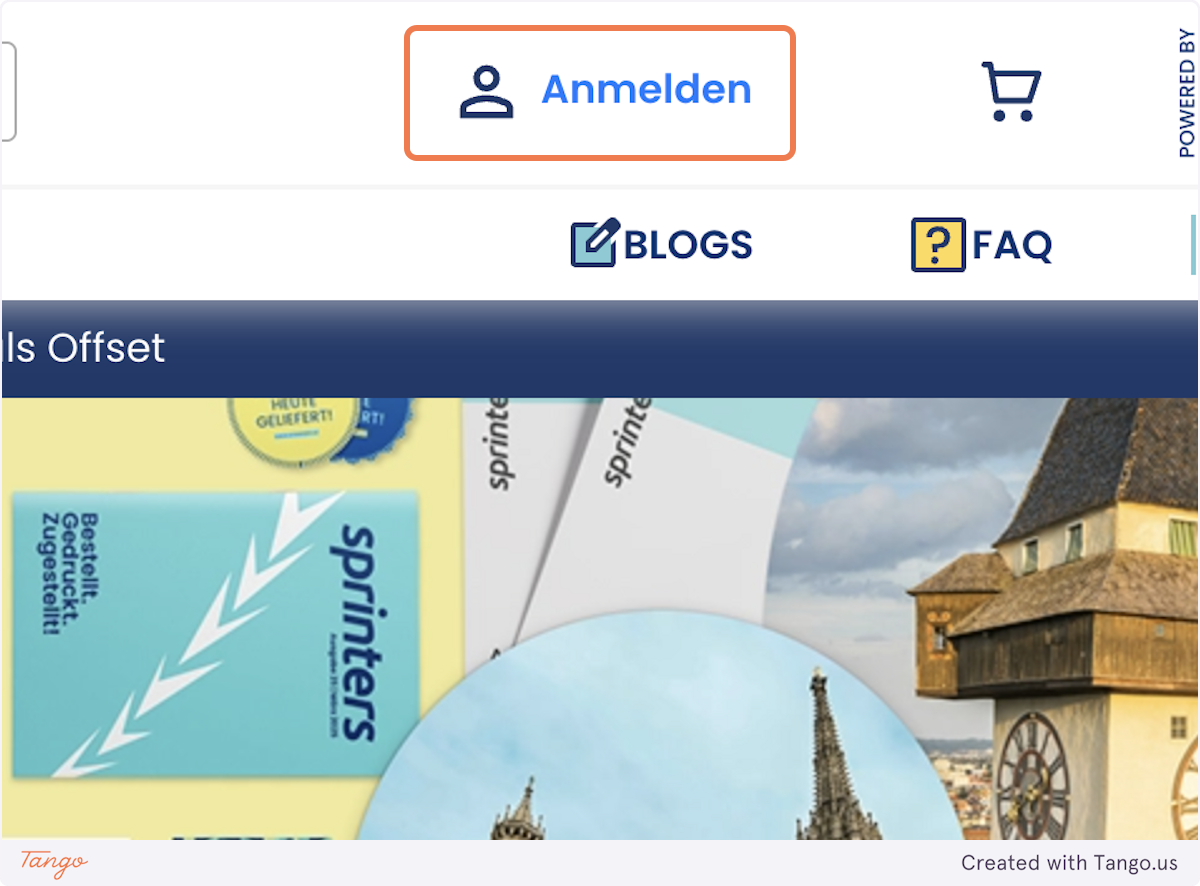 Screenshot von dem Anmeldebutton Rot umranded