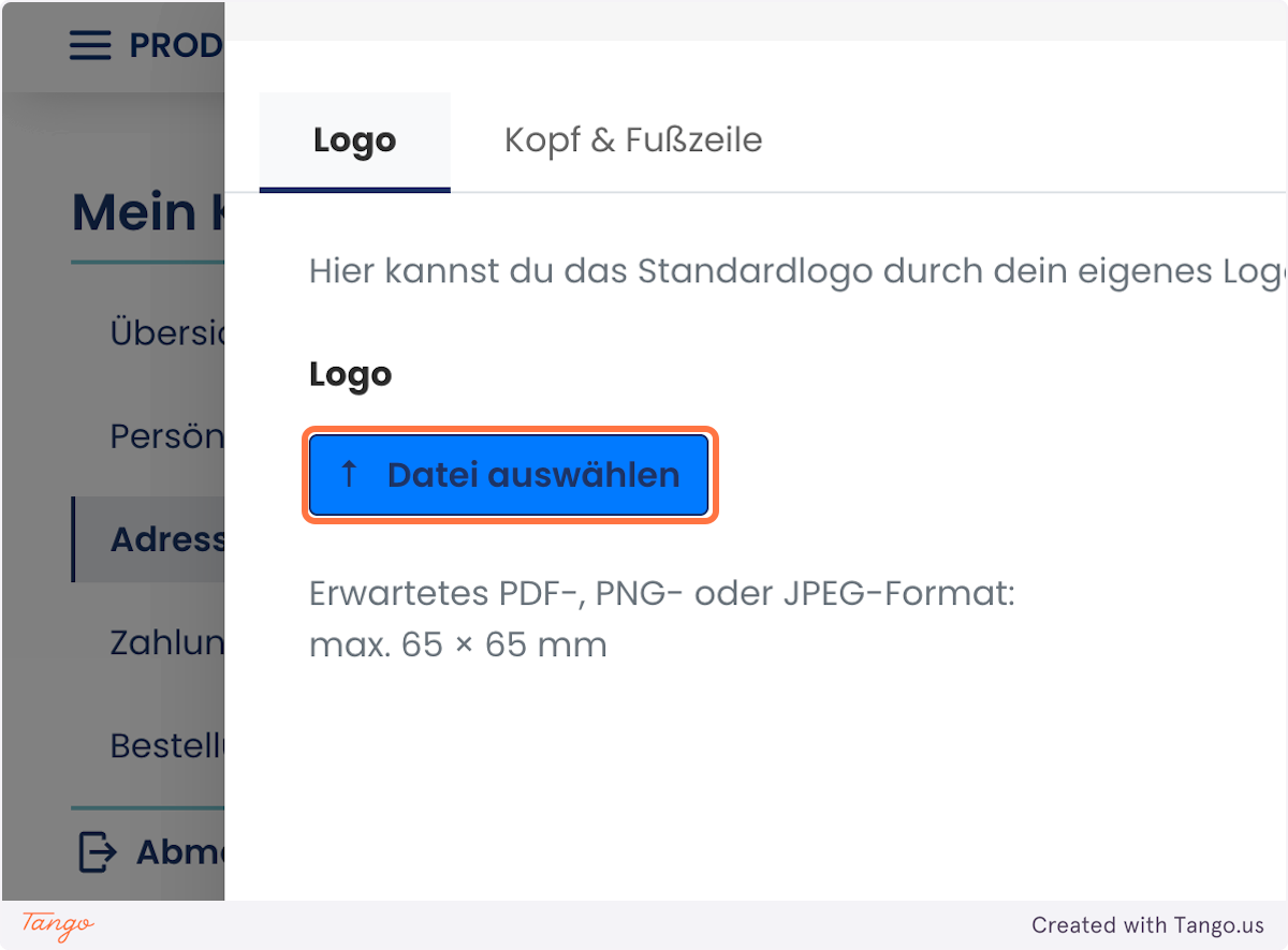 Screenshot der zeigt wie man das Lieferscheindesign uploaded