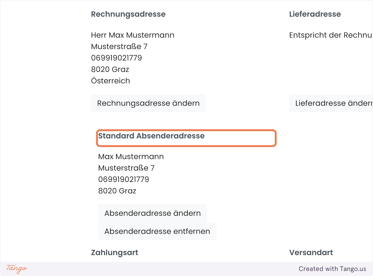 Screenshot wo man die angelegte Adresse findet