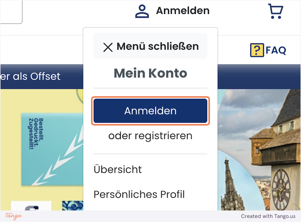 Screenshot von dem Anmeldebutton, Schritt 2