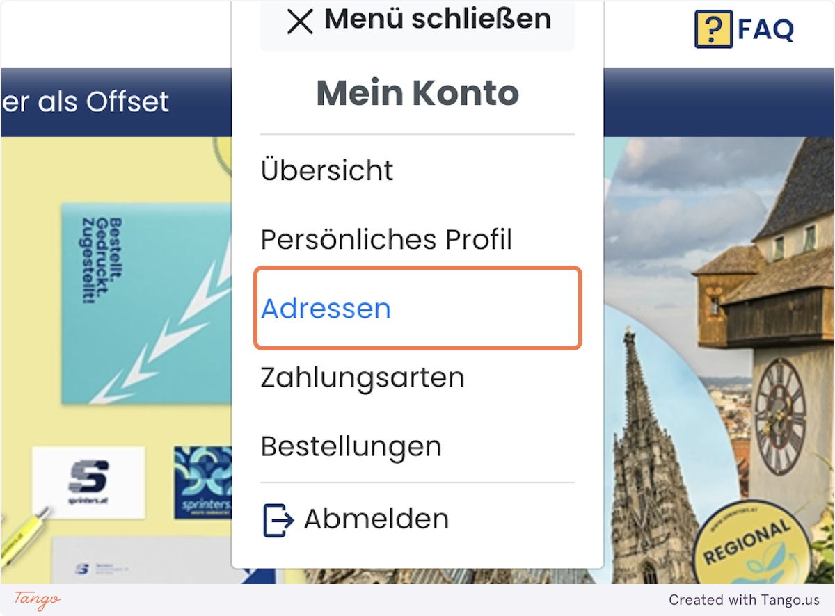 Screenshot von dem 'Adressen'-Button