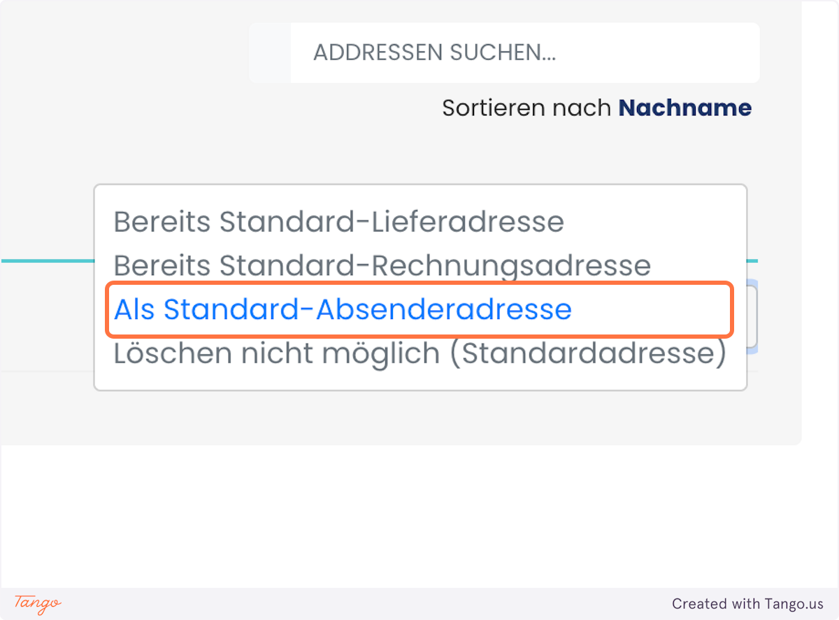 Screenshot wie man die Standard-Absenderadresse einstellt