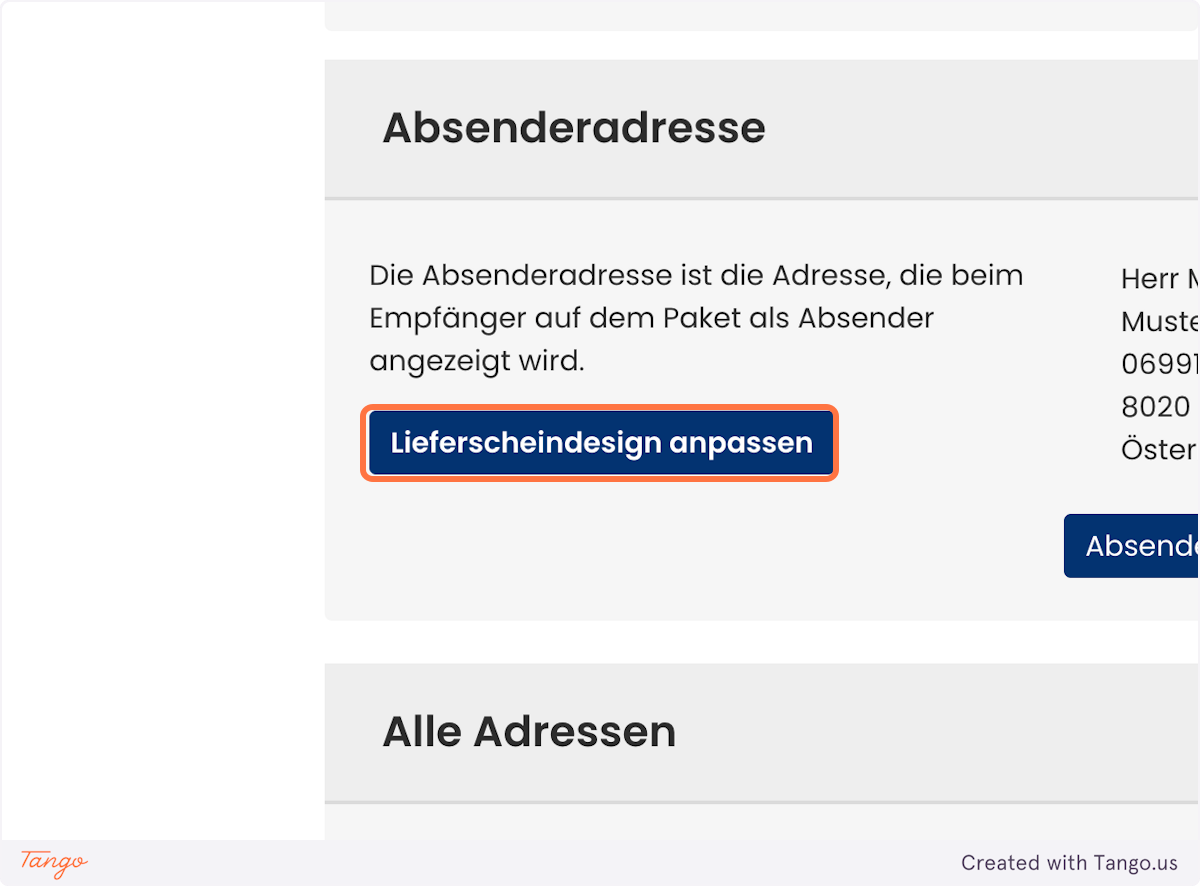 Screenshot vom 'Lieferscheindesign anpassen'-Button